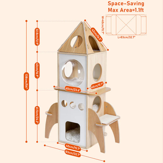 Pawz Road Rocket Shape Wooden Luxury Cat Tower