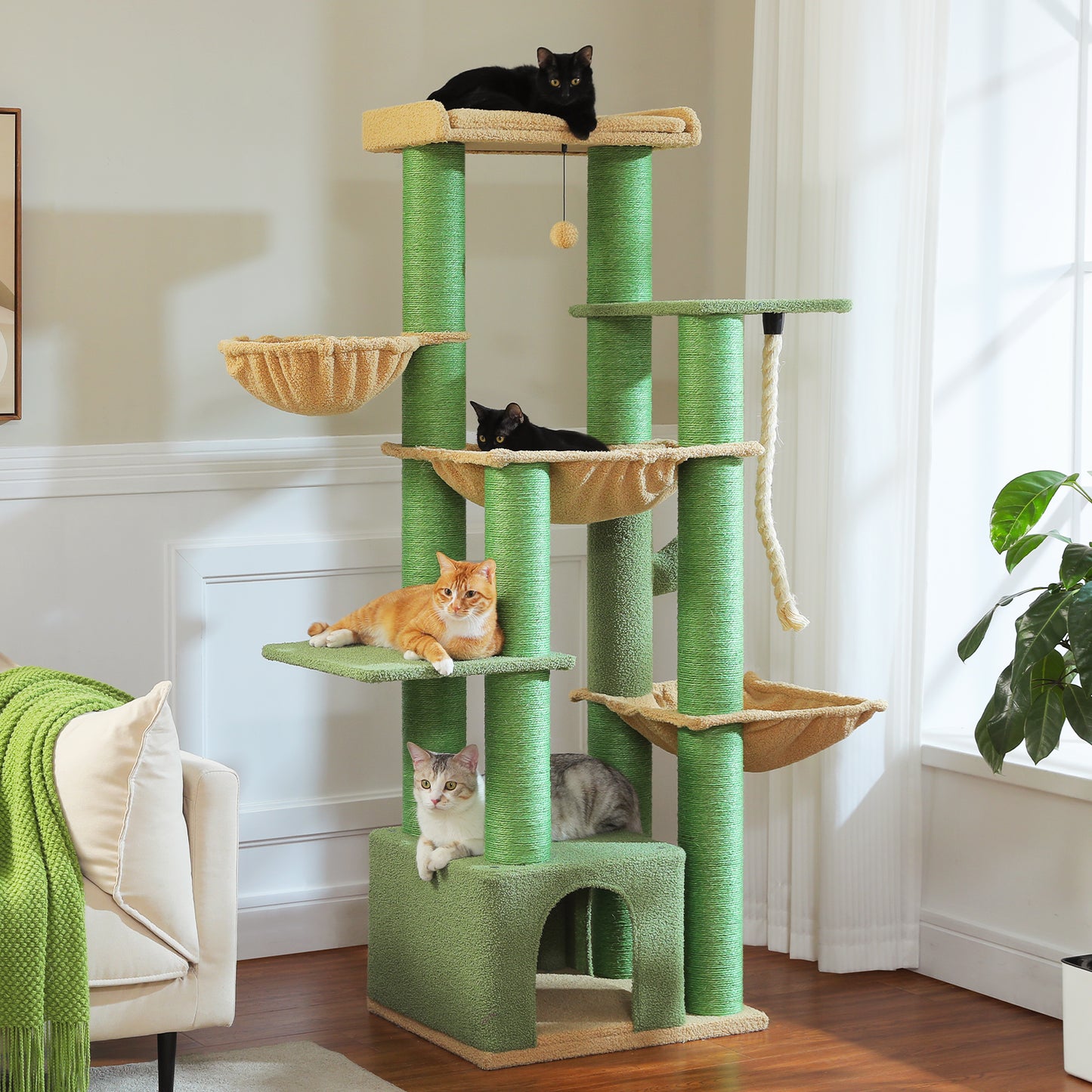 169cm Extra-Large Multi-Level Cat Tower – Heavy-Duty Design for 6–8 Cats with XL Hammocks, Condo & Thick 11cm Scratching Posts
