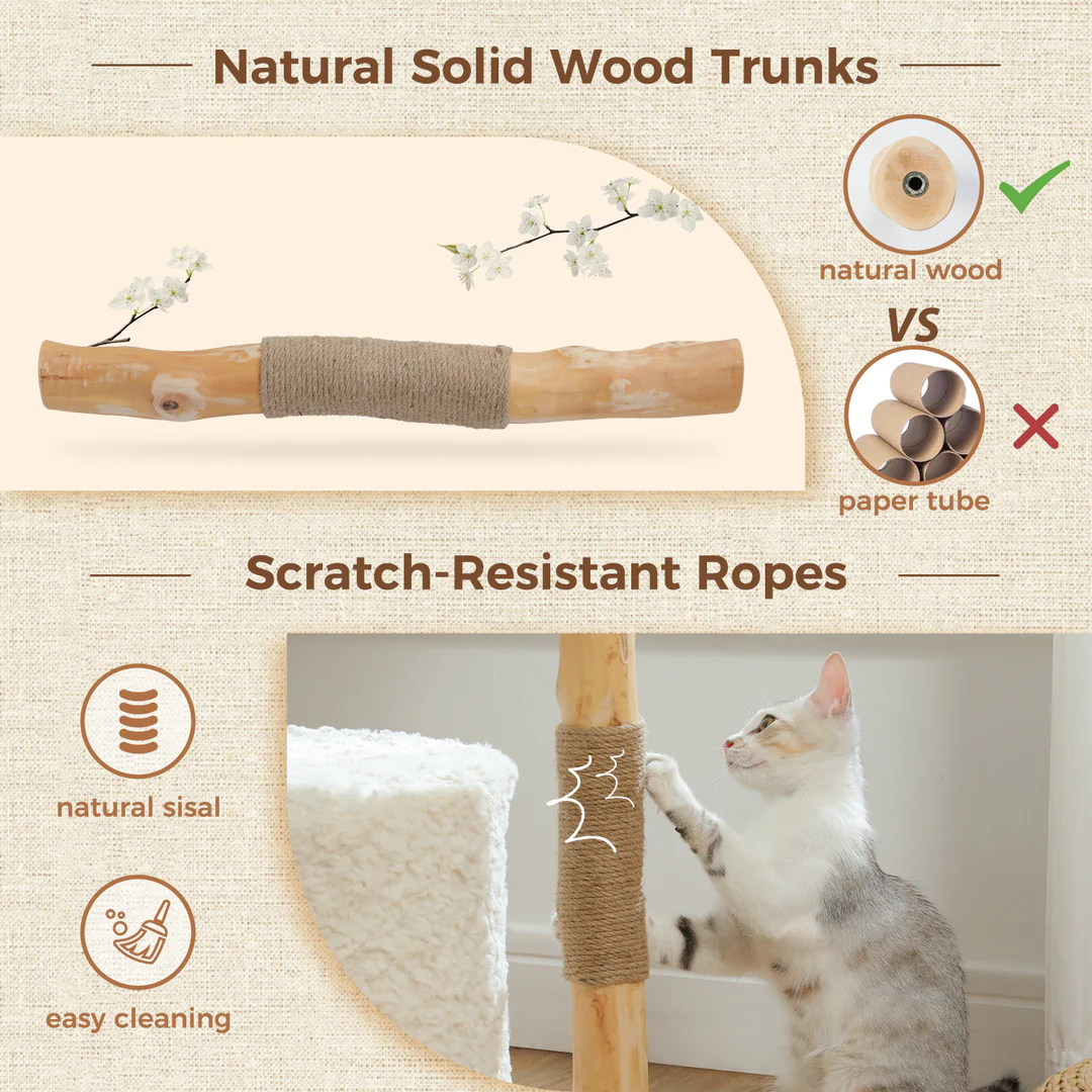 PAWZ Road Modern Cat Tree Natural Branch Cat Tower Luxury Furniture with Scratching Posts, White