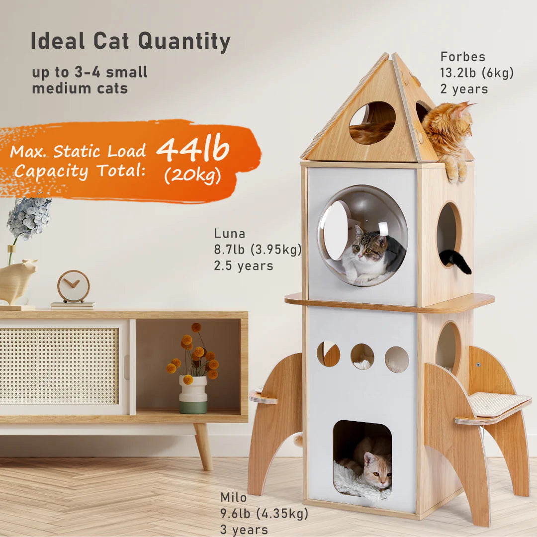 Pawz Road Rocket Shape Wooden Luxury Cat Tower
