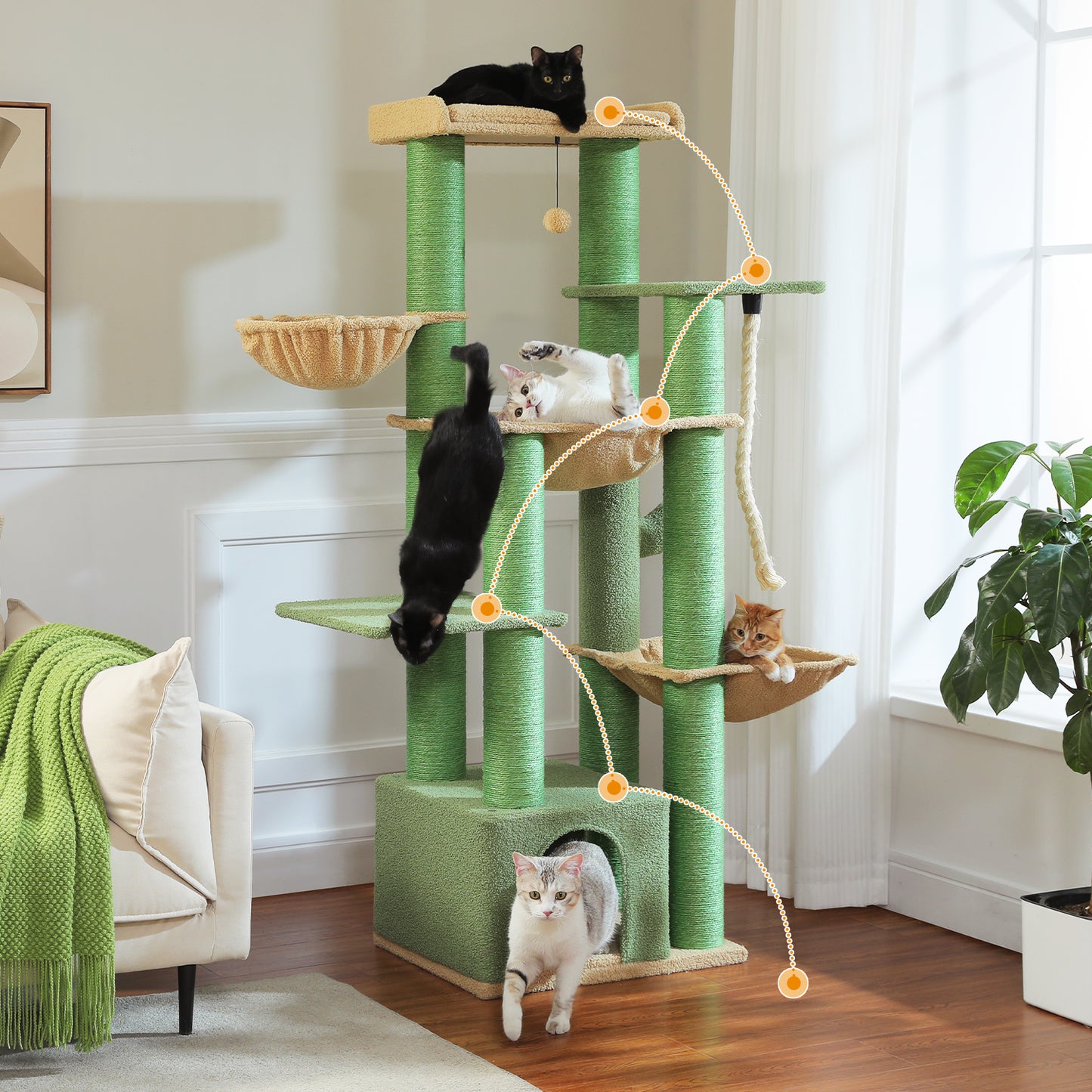 169cm Extra-Large Multi-Level Cat Tower – Heavy-Duty Design for 6–8 Cats with XL Hammocks, Condo & Thick 11cm Scratching Posts