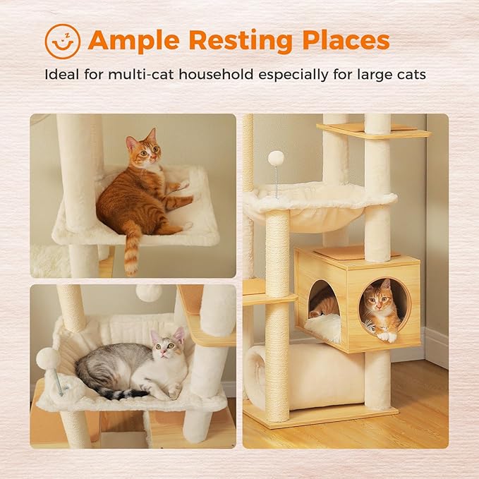Modern Adjustable Floor-to-Ceiling Cat Tree – 237–256cm Multi-Level Tower with Acrylic Bowl, Plush Hammocks & Dual Condo House