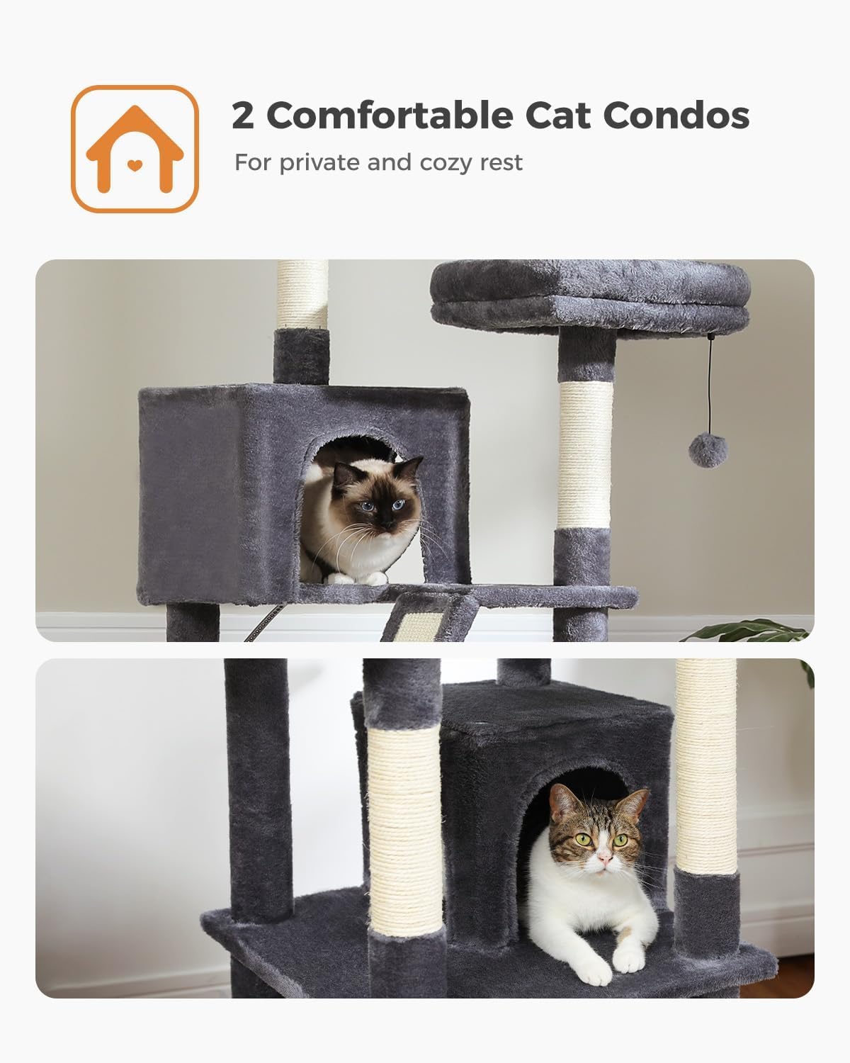 Pawz Road Large Cat Tree for Indoor Cats [70.9"=180cm], Tall Cat Tower for Large Cats, Multi-Level Plush Arbre à Chat with 6 Scratching Posts, 2 Condos, 2 Perches, Hammock, Pompoms, Dark