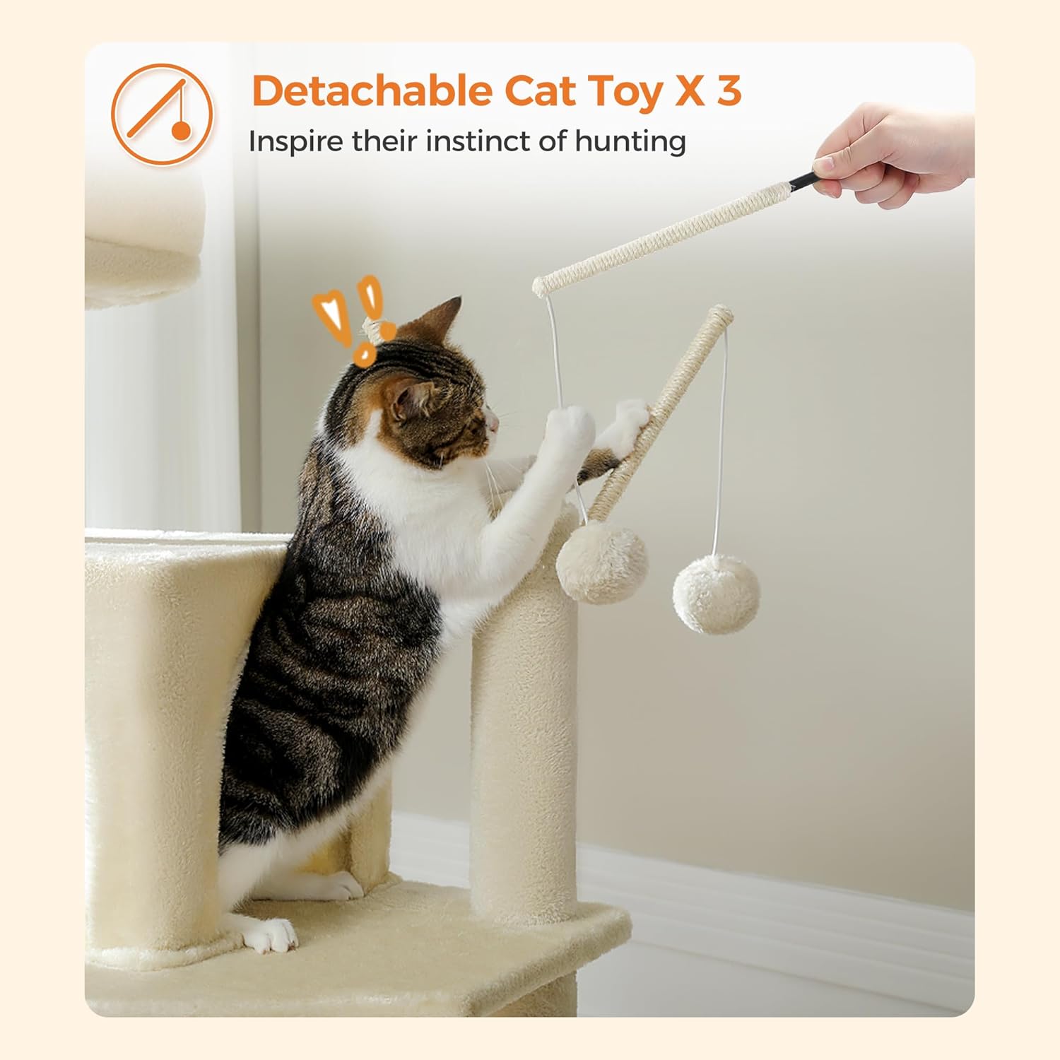 pawz road Cat playing with a detachable cat toy on a scratching post