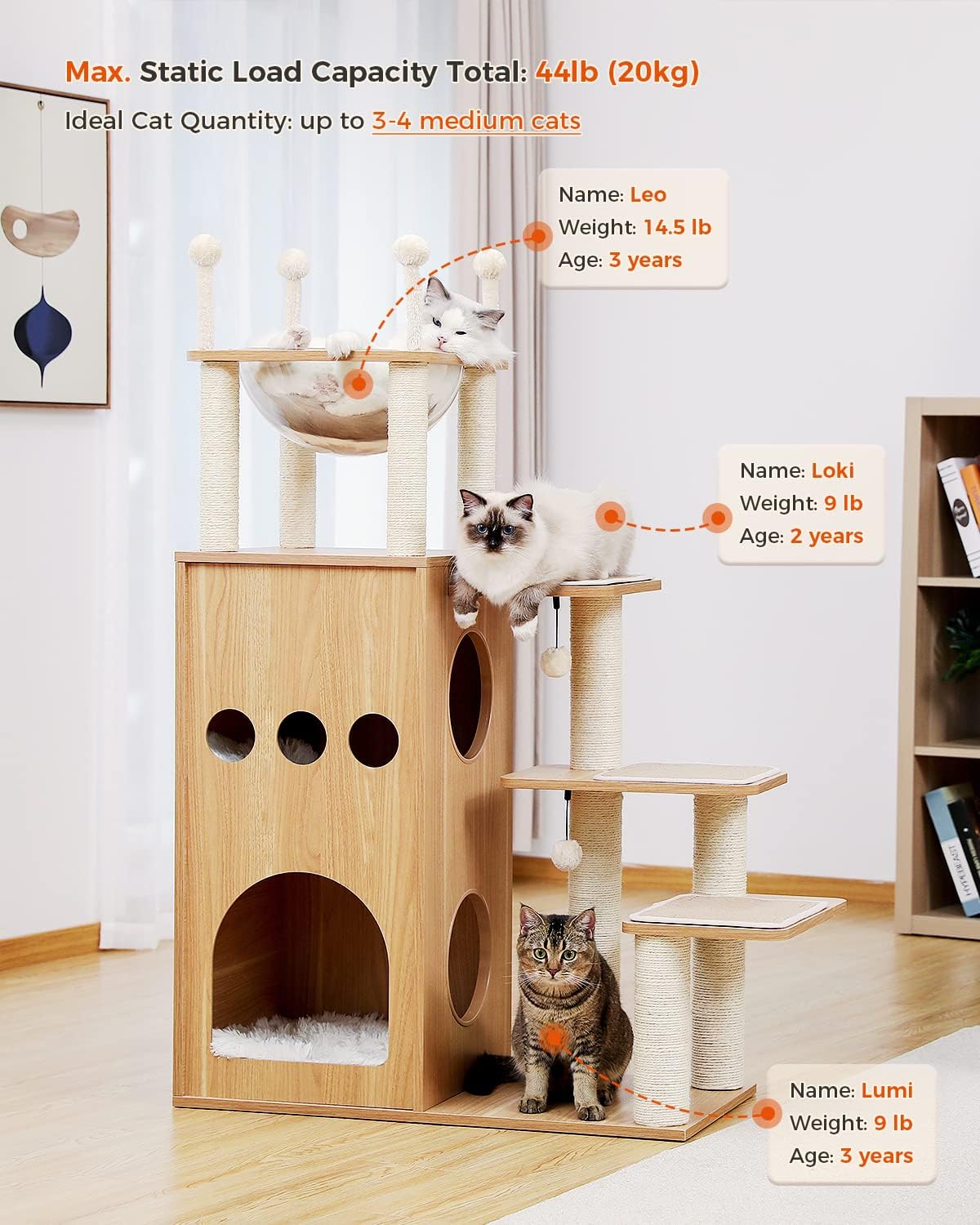 PAWZ Road 51" Extra Tall Sky-Castle Design Wooden Modern Luxury Cat Tree
