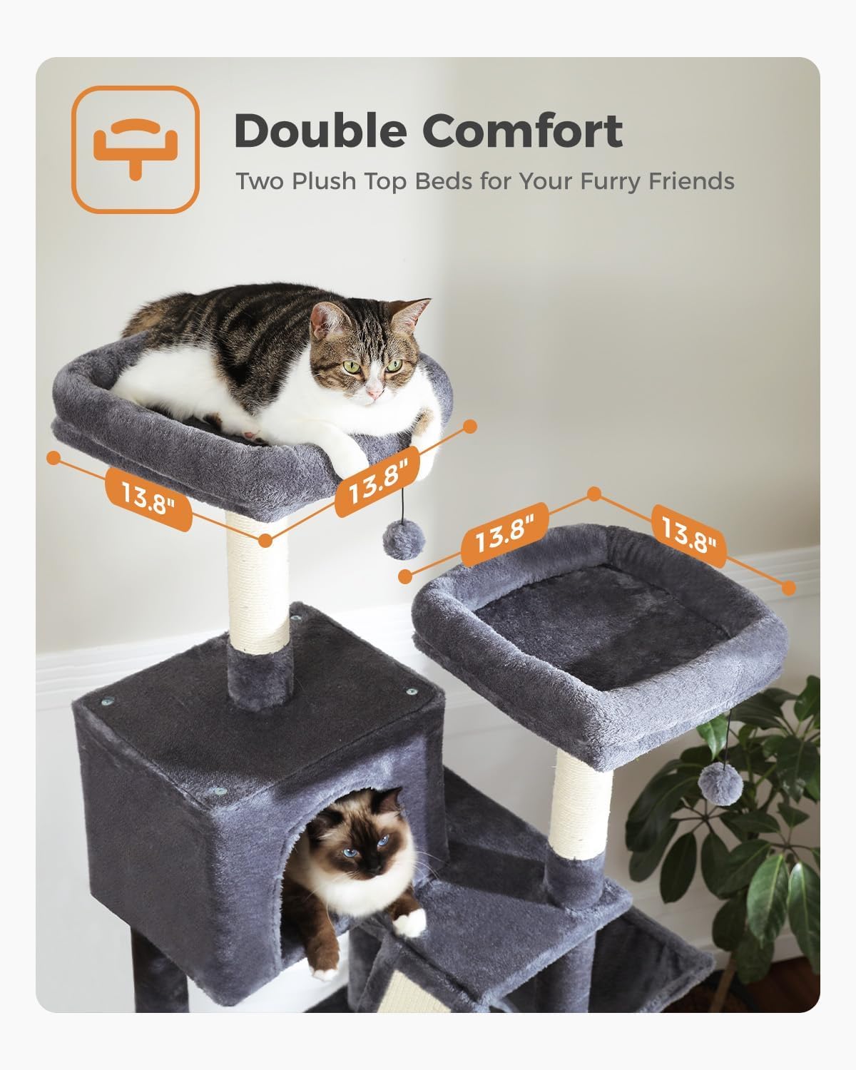 Pawz Road Large Cat Tree for Indoor Cats [70.9"=180cm], Tall Cat Tower for Large Cats, Multi-Level Plush Arbre à Chat with 6 Scratching Posts, 2 Condos, 2 Perches, Hammock, Pompoms, Dark