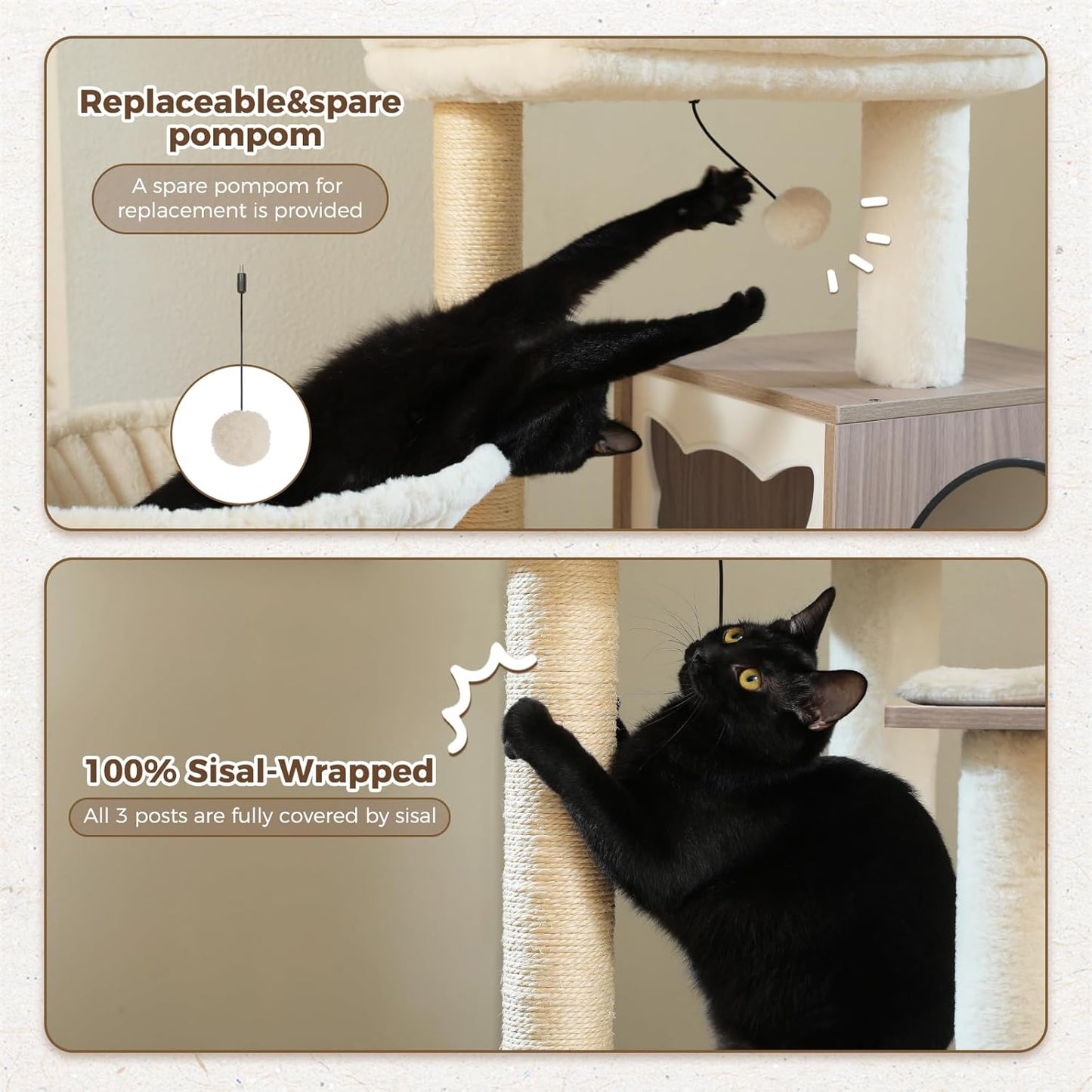 Pawz Road Modern Wooden Cat Tower – Multi-Level Tree with Storage Base, Condo & Hammock