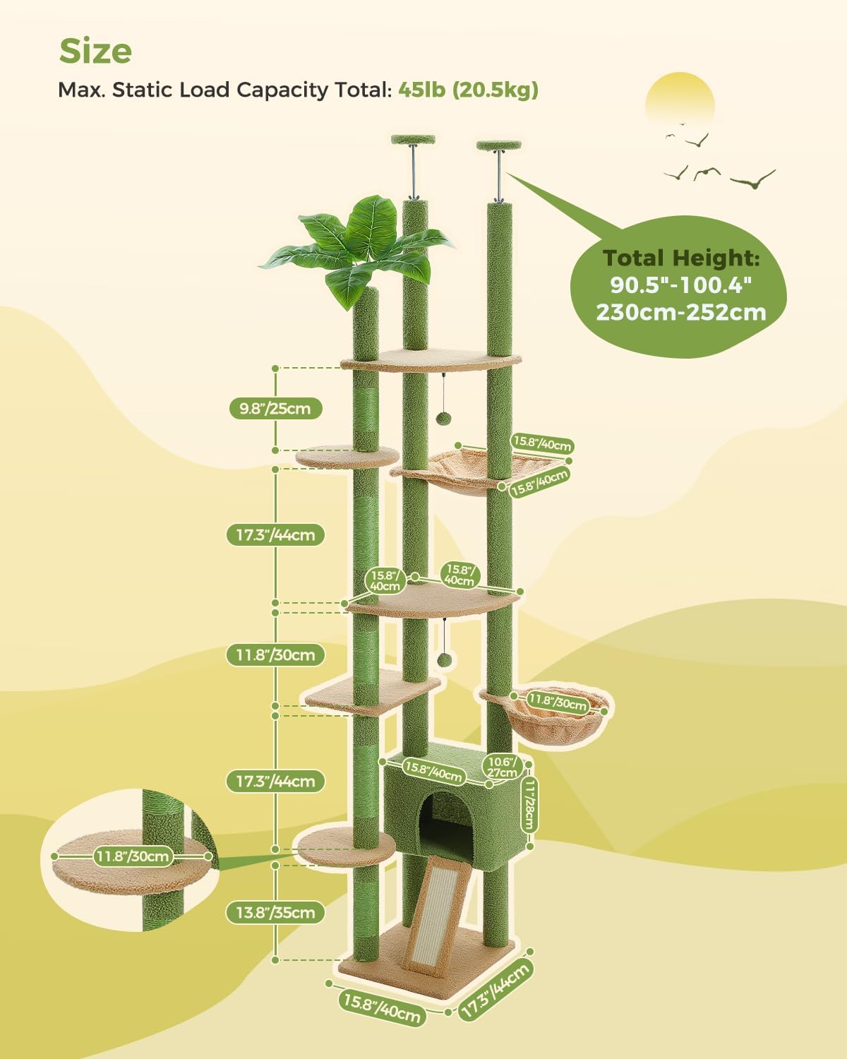 PAWZ Road 230cm-255cm Height Floor to Ceiling Cactus Cat Tree