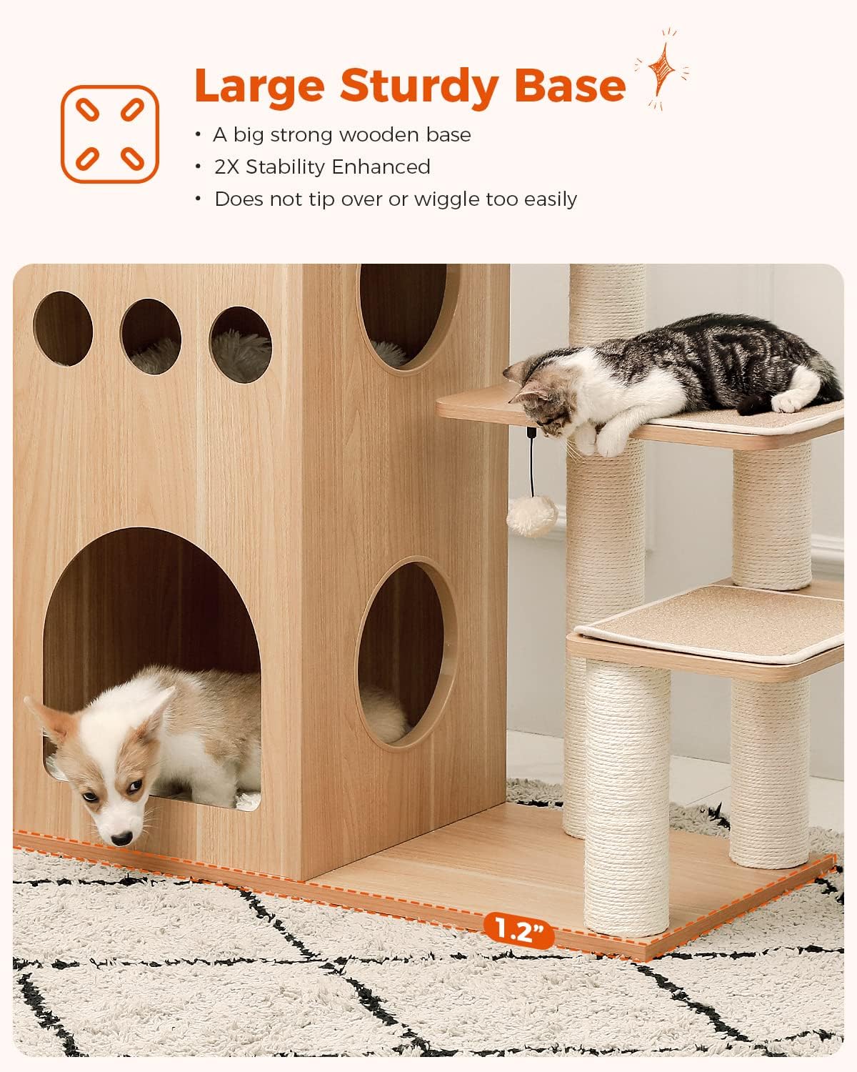 PAWZ Road 51" Extra Tall Sky-Castle Design Wooden Modern Luxury Cat Tree