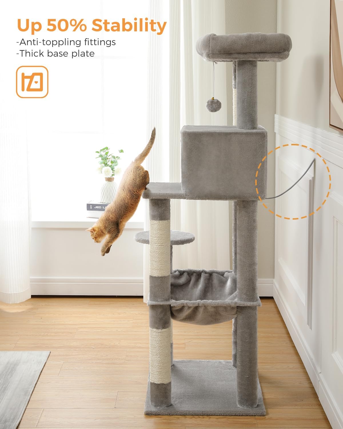 pawz road Gray cat tree with stability features in a room setting