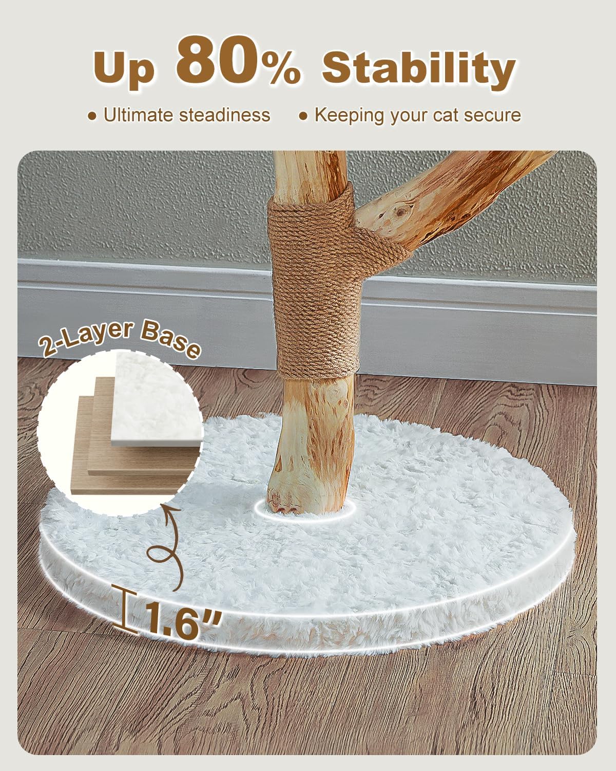 PAWZ Road 36-Inch Modern Luxury Wood Cat Tree, Natural Wood, Flower Design for Indoor Cats, White