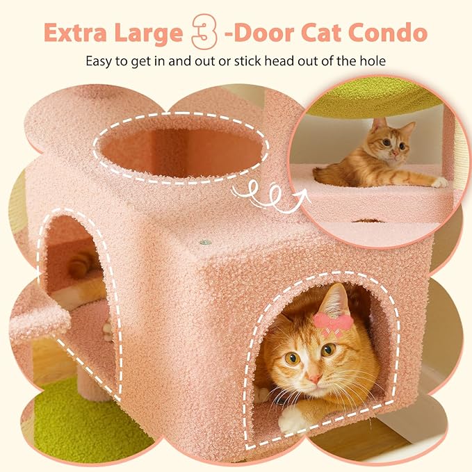 Extra Large Three-Door Cat Condo with a cat inside, on a white background