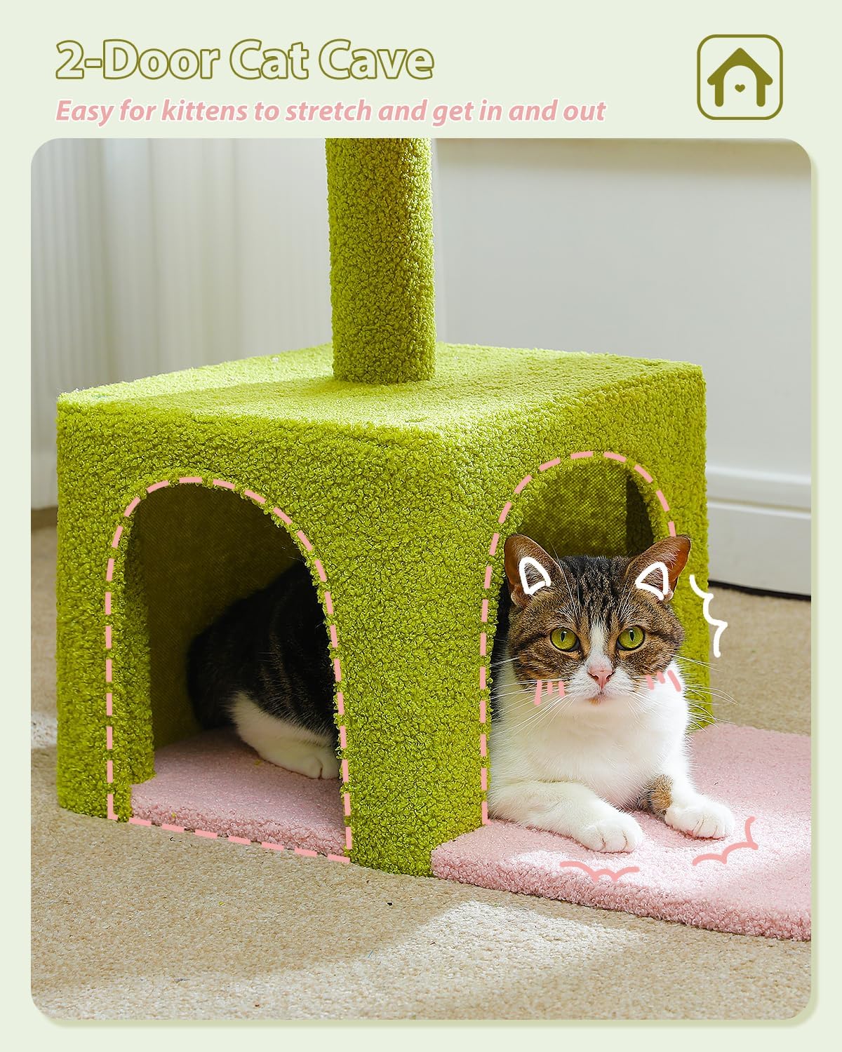 pawz road Green cat cave with a cat peeking out, suitable for kittens.