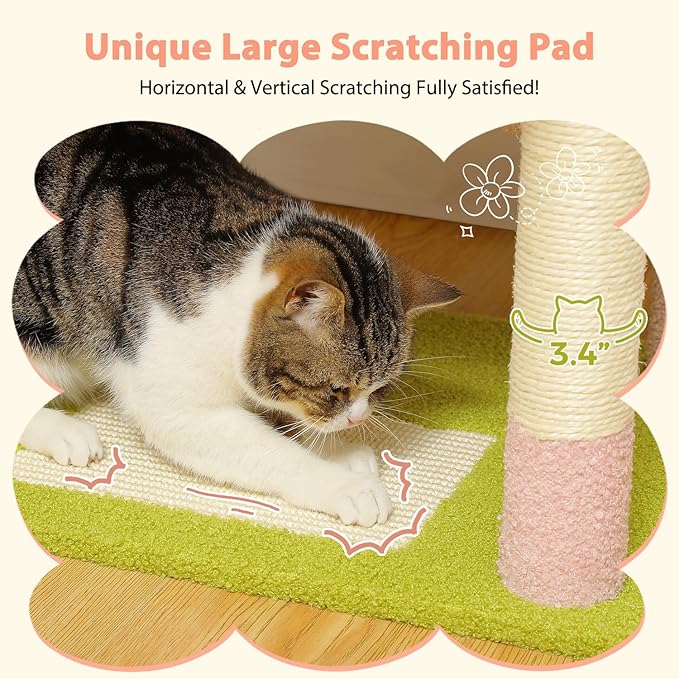 Cat using a large scratching pad with a vertical and horizontal scratching surface.