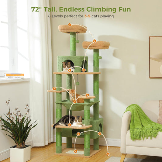 Cat tree with multiple levels in a living room setting
