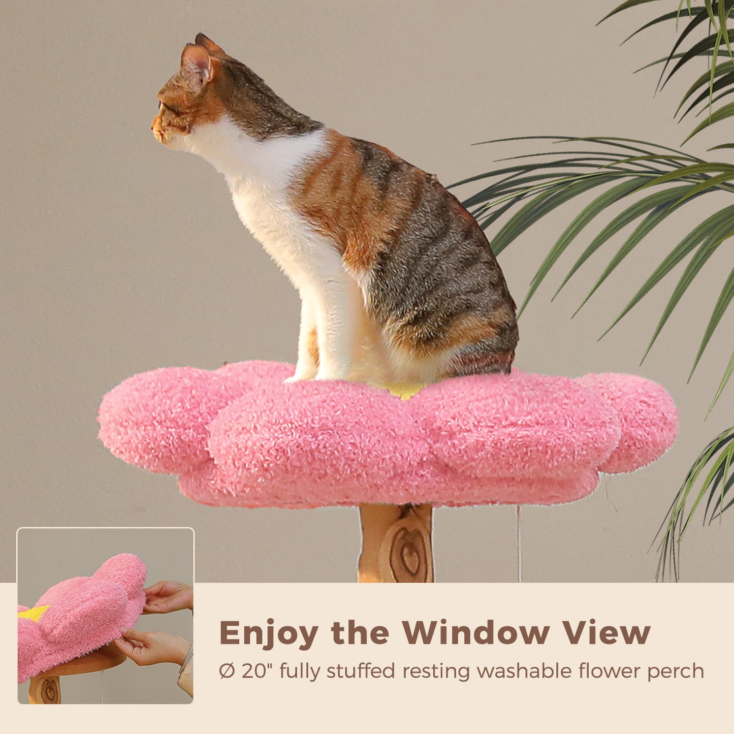 53.5 in (136 cm) Flower Cat Tree with Cat Condo, Solid Wood Scratching Posts & Washable Top Perch — for Cats up to 6.8 kg (15 lb)