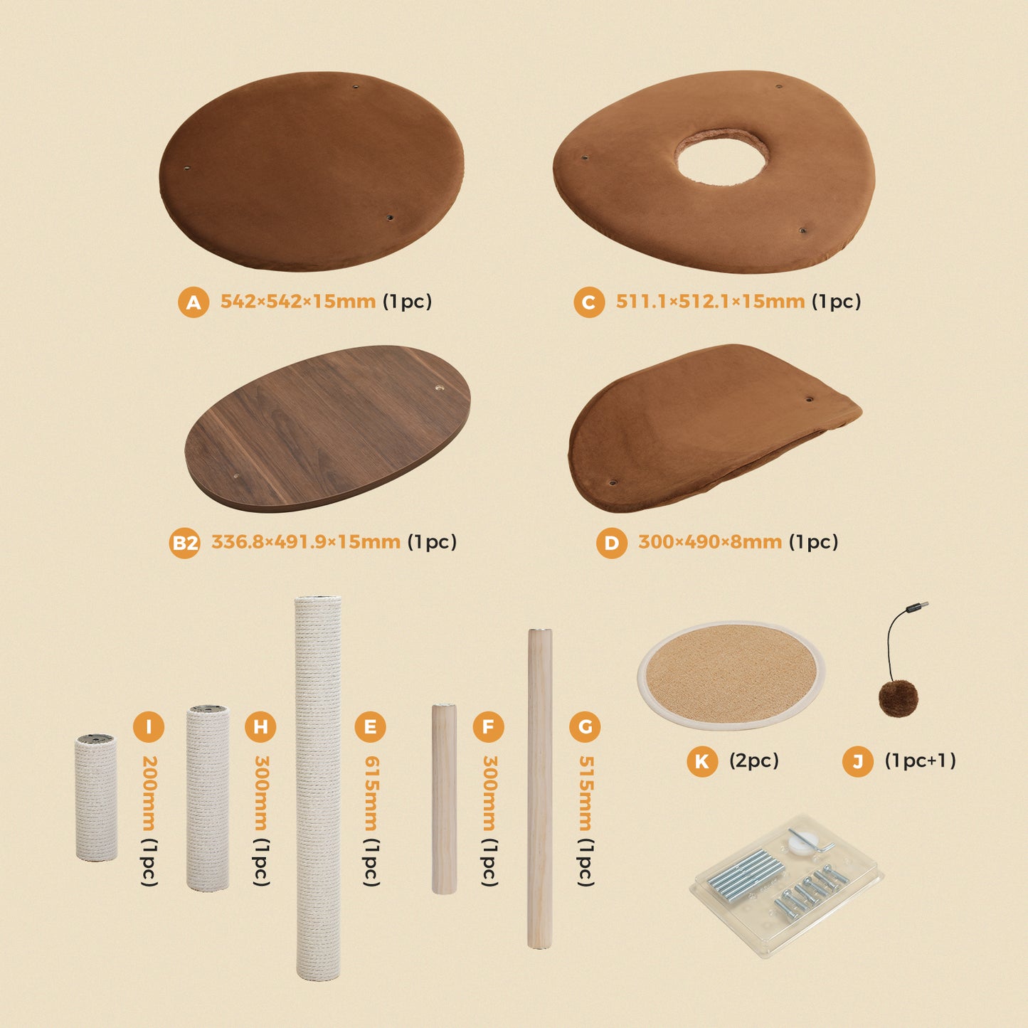 Modern Wooden Multi-Level Cat Tree with Curved Perch & Cotton Rope Scratcher