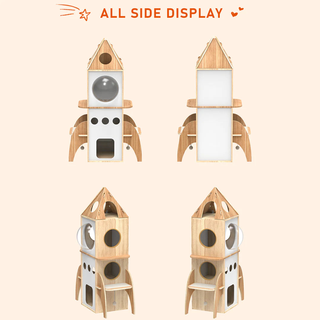 Pawz Road Rocket Shape Wooden Luxury Cat Tower