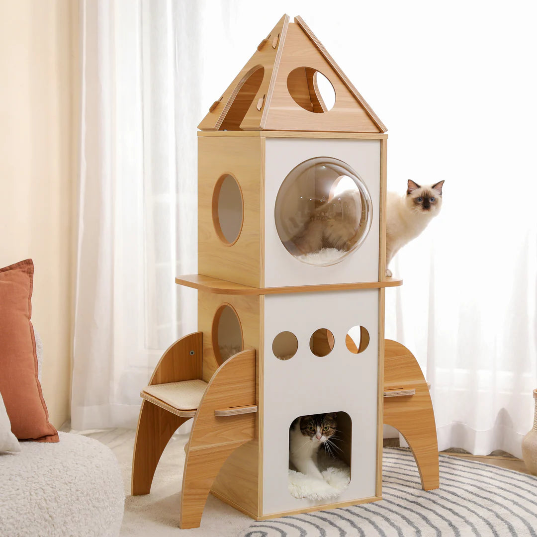 Pawz Road Rocket Shape Wooden Luxury Cat Tower
