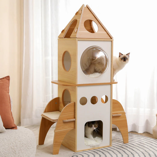 Pawz Road Rocket Shape Wooden Luxury Cat Tower