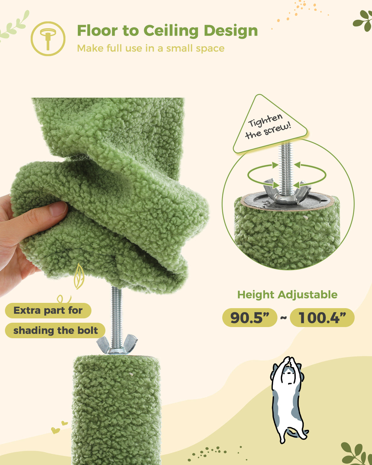 PAWZ Road 230cm-255cm Height Floor to Ceiling Cactus Cat Tree