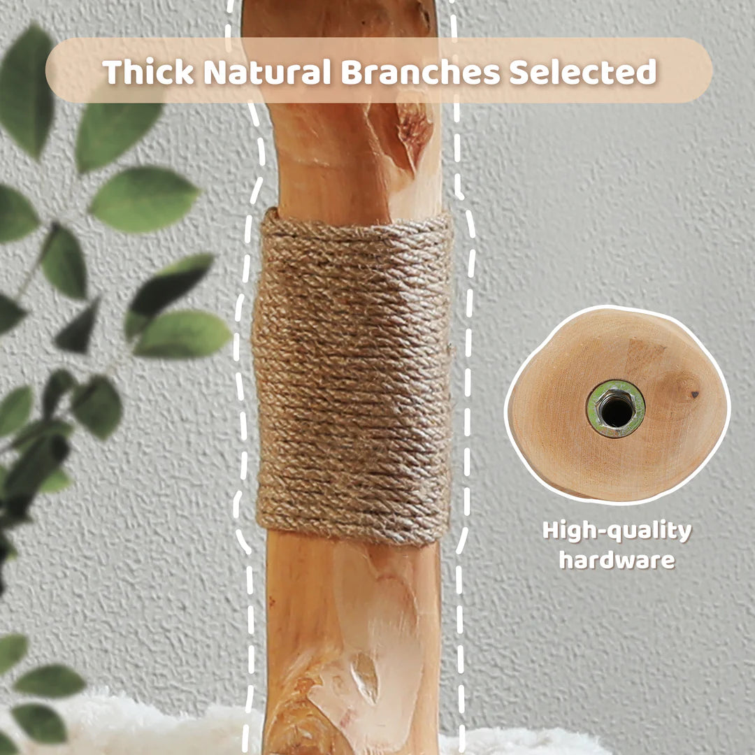 PAWZ Road Modern Cat Tree Natural Branch Cat Tower Luxury Furniture with Scratching Posts, White