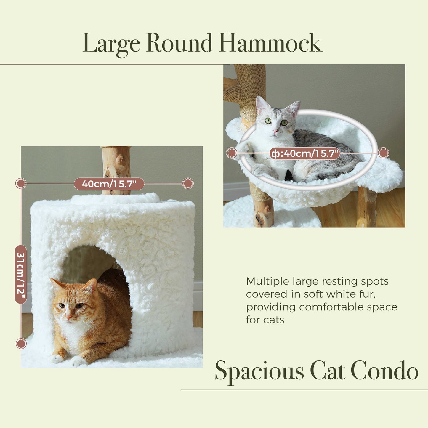 Luxury Solid Wood Cat Tree – 150cm Multi-Level Tower with Rattan Bed & Plush Hammocks