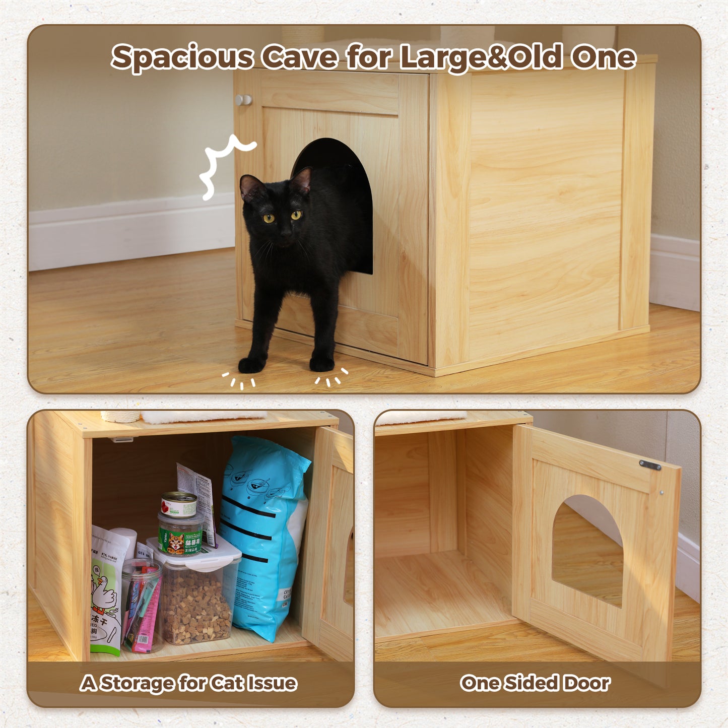 PawzRoad Modern Wooden Cat Tower with Hammock & Dual Condos – 146cm Multi-Level Tree for Large & Multi-Cat Homes