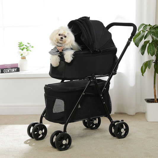 Pet Stroller Double-Decker with 2 Removable Carriers